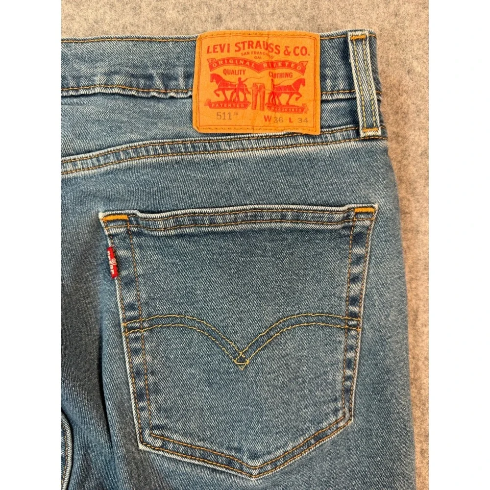 Levis 511‎ Slim Fit Jeans Mens 36x34 Blue Denim All Seasons Tech Medium Wash